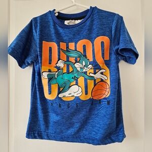 Kid's sz 5/6 Space Jam A New Legacy Bugs Bunny Blue Graphic Tee Shirt Basketball